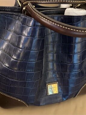 Dooney & Bourke Navy Croc-Embossed Leather Tote with Brown Trim with Defects